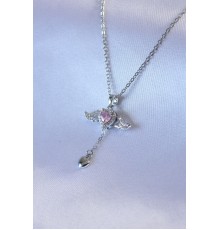 316L Çelik Gümüş Renk Kanatlı Kalp Figür Zirkon Taş Detay Kadın Koyle - TJ-BKO7451