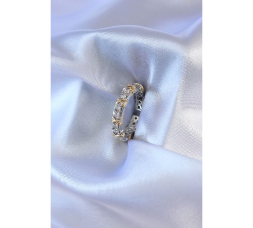 Gümüş Renk Zirkon Taşlı Gold Renk Detay Xoxo Kadın Yüzük - TJ-BYK2712