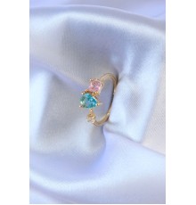 Gold Renk Renkli Zirkon Taşlı Pirinç Kadın Yüzük - TJ-BYK2715