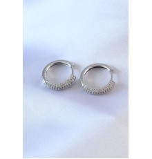 Gümüş Renk Zirkon Taşlı Halka Model Pirinç Kadın Küpe - TJ-BKP7525