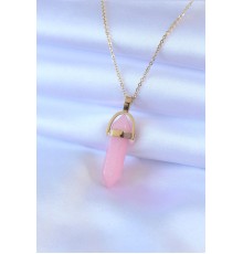 316L Çelik Gold Renk Kristal Pembe Taş Model Kadın kolye - TJ-BKO7472