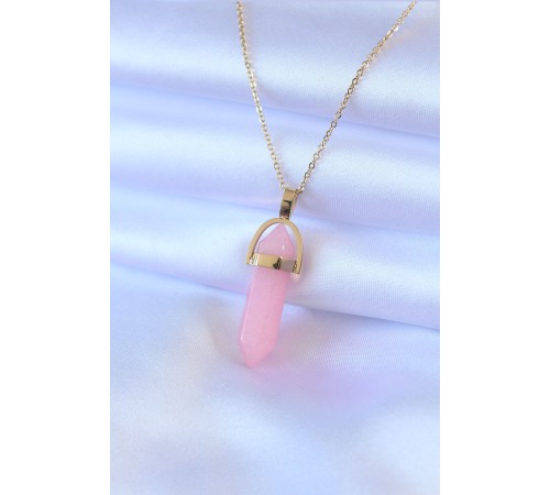 316L Çelik Gold Renk Kristal Pembe Taş Model Kadın kolye - TJ-BKO7472