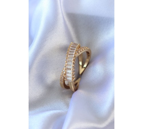 Gold Renk Zirkon Taşlı Pirinç Kadın Yüzük - TJ-BYK2719