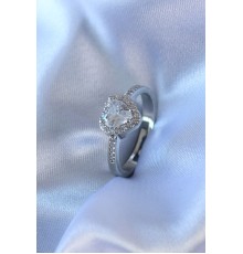 Gümüş Renk Kalp Zirkon Taşlı Charm Model Pirinç Kadın Yüzük - TJ-BYK2725