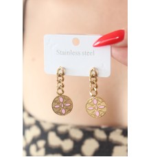 316L Çelik Gold Renk Sallantı Çiçek Model İşleme Detay Kadın Küpe - TJ-BKP7569