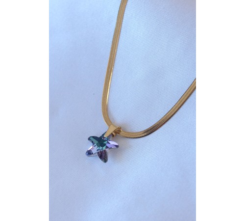 316L Çelik Gold Renk İtalyan Zincir Model Kristal Deniz Yıldız Model Kadın Kolye - TJ-BKO7492