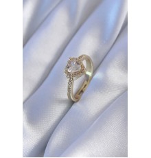 Gold Renk Zirkon Taşlı Kalp Model Pirinç Charm Kadın Yüzük - TJ-BYK2741