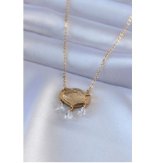316L Çelik Gold Renk Lotus Model Zirkon Taşlı Kadın Kolye - TJ-BKO7578
