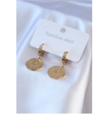 316L Çelik Gold Renk Göz İşleme Zirkon Taş Detay Kadın Küpe - TJ-BKP7702