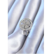 316L Çelik Gümüş Renk Zirkon Taşlı Yonca Model Kadın Yüzük - TJ-BYK2765