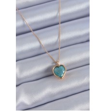 Gold Renk Turkuaz Renk Simli Kalp Model Kadın kolye - TJ-BKO7594