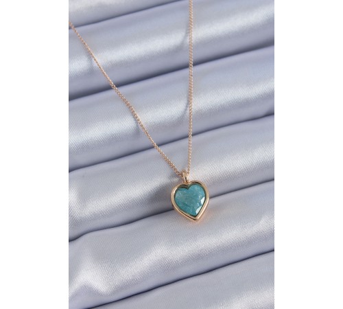 Gold Renk Turkuaz Renk Simli Kalp Model Kadın kolye - TJ-BKO7594