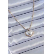 316L Çelik Gold Renk İncili Kalp Model Minimal Top Detay Kadın Kolye - TJ-BKO7615