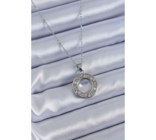 316L Çelik Gümüş Renk Zirkon Taşlı Model Kadın Kolye - TJ-BKO7620