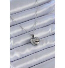316L Çelik Gümüş Renk Zirkon Taşlı Kalp Model Kadın Kolye - TJ-BKO7627