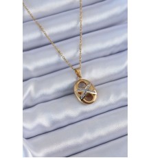 316L Çelik Gold Renk Zirkon Taşlı Kadın Kolye - TJ-BKO7635