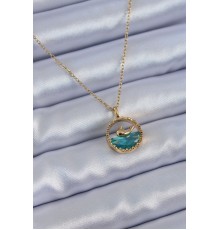 316L Çelik Gold Renk Balina Figür Kristal Taşlı Kadın Kolye - TJ-BKO7657