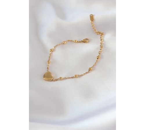 316L Çelik Gold Renk Kalp Model Minimal Top Detay Kadın Bileklik - TJ-BB5434