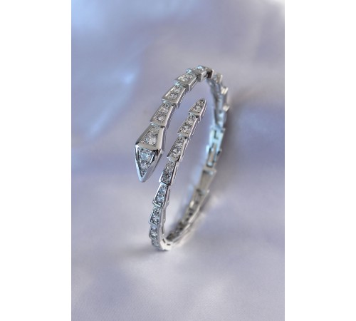 VIP Seri Yılan Model Gümüş Renk Kadın Kelepçe Bileklik - TJ-BB5488