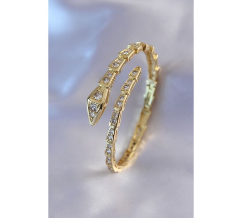 VIP Seri Yılan Model Gold Renk Kadın Kelepçe Bileklik - TJ-BB5489