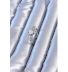 Baget ve Zirkon Taşlı Beyaz Kalp Gümüş Renk Pirinç Kadın Yüzük - TJ-BYK2785