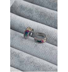 Gümüş Renk Renkli Kristal Taşlı Earcuff Pirinç Kadın Kıkırdak Küpe - TJ-BKP7806
