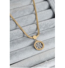 316L Çelik Gold Renk İtalyan Zincir Model Gümüş Kar Tanesi Figür Kadın Kolye - TJ-BKO7674