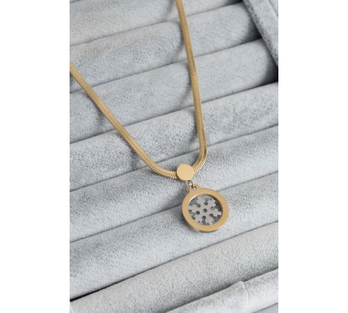 316L Çelik Gold Renk İtalyan Zincir Model Gümüş Kar Tanesi Figür Kadın Kolye - TJ-BKO7674