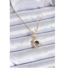 316L Çelik Gold Renk Zirkon Taşlı Hilal Model Kadın Kolye - TJ-BKO7690