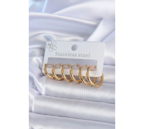 316L Çelik Gold Renk Halka Model Kadın Küpe Seti - TJ-BKP7886