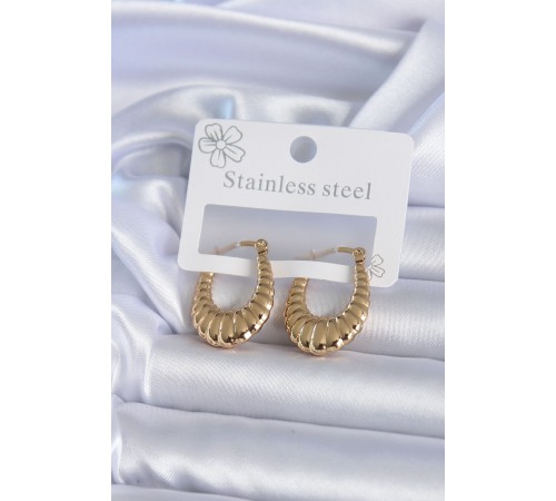 316L Çelik Gold Renk İşlemeli Halka Model Kadın Küpe - TJ-BKP7890