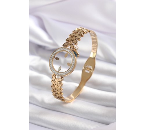 316L Çelik Gold Renk Takılabilen Zirkon Taş Detay Kadın Kelepçe - TJ-BB5548