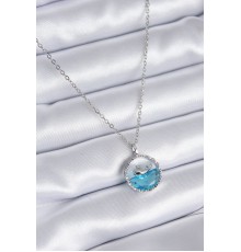 316L Çelik Gümüş Renk Mavi Kristal Taşlı Balina Model Kadın Kolye - TJ-BKO7765