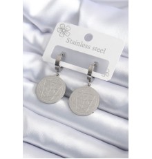 316L Çelik Gümüş Renk Pentagram İşleme Model Kadın Küpe - TJ-BKP7924