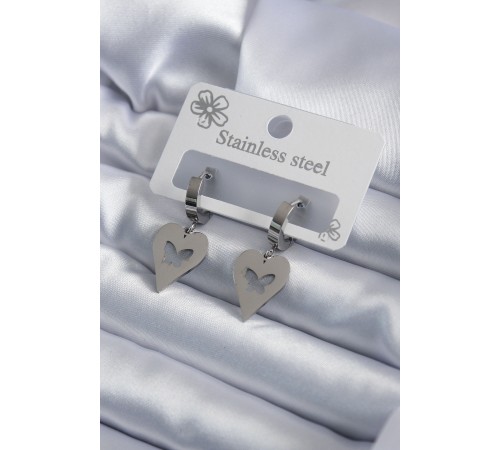 316L Çelik Gümüş Renk Kalp Model İşleme Kadın Küpe - TJ-BKP7950