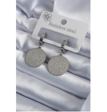 316L Çelik Gümüş Renk Pentagram Yıldızı İşleme Kadın Küpe - TJ-BKP7951