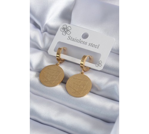 316L Çelik Gold Renk Pentagram İşleme Model Kadın Küpe - TJ-BKP7979