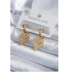 316L Çelik Gold Renk Kalp Model İşleme Kadın Küpe - TJ-BKP7984