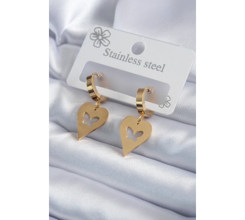 316L Çelik Gold Renk Kalp Model İşleme Kadın Küpe - TJ-BKP7984