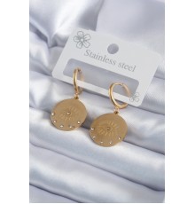 316L Çelik Gold Renk Zirkon Taşlı Göz İşleme Model Kadın Küpe - TJ-BKP7985