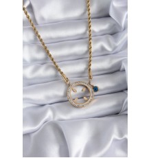 316L Çelik Gold Renk Burgu Zincir Altın Takılabilen Model Zirkon Taş Detay Kadın Kolye - TJ-BKO7784