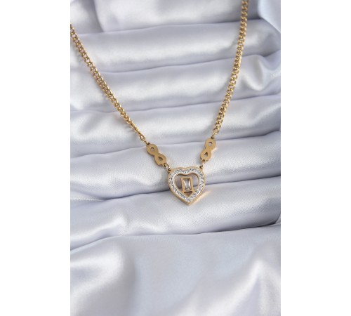316L Çelik Gold Renk Zirkon Taşlı Kalp Model Sonsuzluk Detay Kadın Kolye - TJ-BKO7789