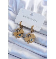 316L Çelik Gold Renk Yonca Model Nazar Boncuk Detay Kadın Küpe - TJ-BKP8011