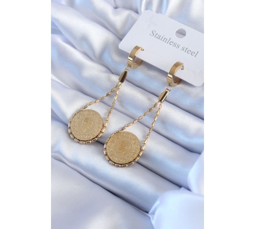 316L Çelik Gold Renk Çyrek Model Kadın Küpe - TJ-BKP8017