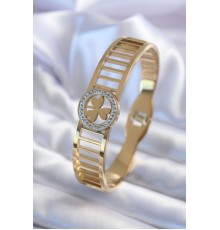 316L Çelik Gold Renk Zirkon Taşlı Yonca Model Kadın Kelepçe - TJ-BB5589