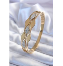 316L Çelik Gold Renk Arpa Model Zirkon Taş Detay Kadın Kelepçe Bileklik - TJ-BB5600
