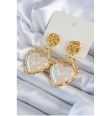 Gold Renk Gül Sallantı Kalp Model Pirinç VİP Kadın Küpe - TJ-BKP8044