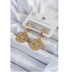 316L Çelik Gold Renk Kutup Yıldızı Model İşleme Detay Zirkon Taşlı Kadın Küpe - TJ-BKP8063