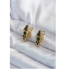316L Çelik Gold Renk Yeşil Kristal Taş Detay Yılan Model Kadın Küpe - TJ-BKP8065