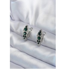 316L Çelik Gümüş Renk Yeşil Kristal Taş İşleme Yılan Model Kadın Küpe - TJ-BKP8066